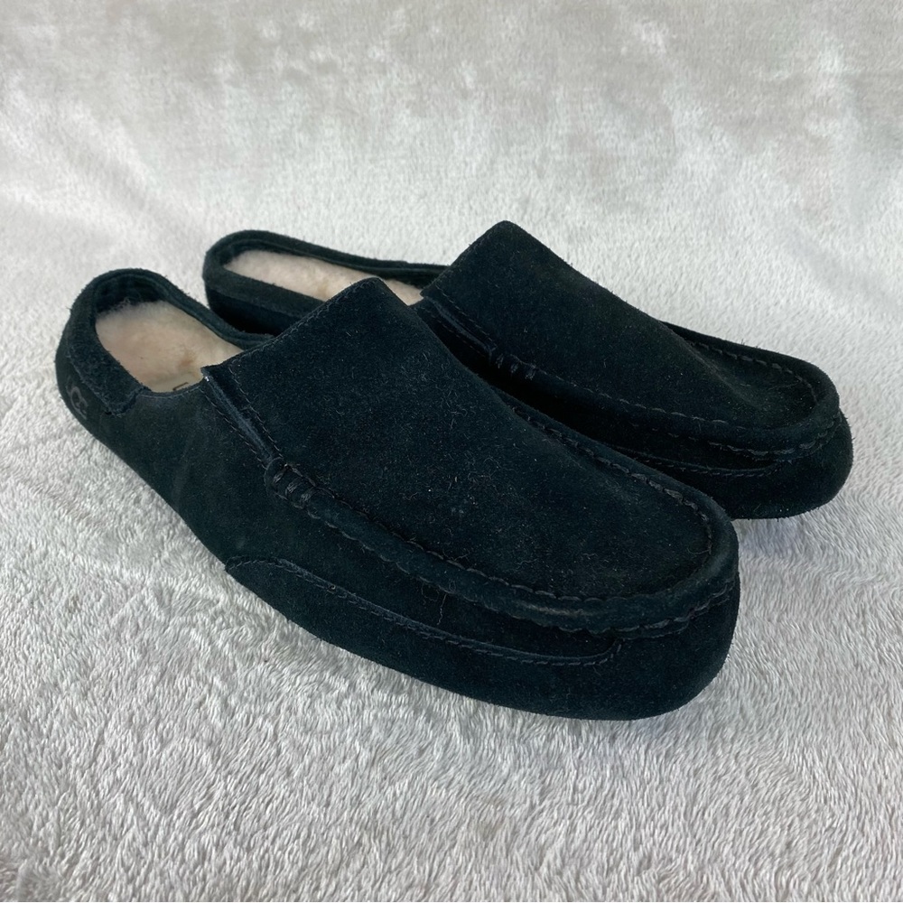 UGG Alamar Men Clog Slippers Size 8 Black Suede Shearling Sheepskin Slip On NEW